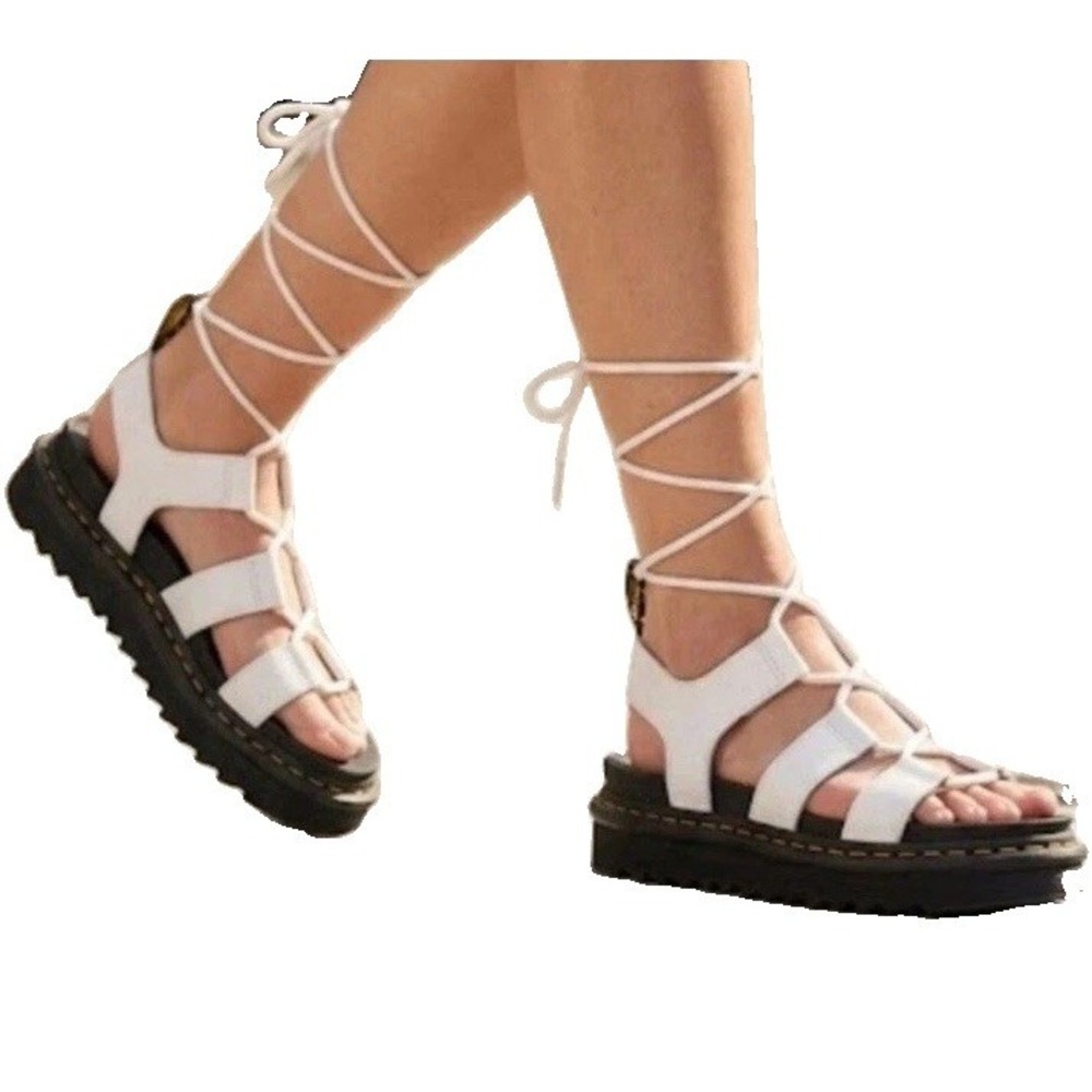 Dr. Martens Nartlla White Leather Chunky Gladiator Platform Sandals Fit Sz 8